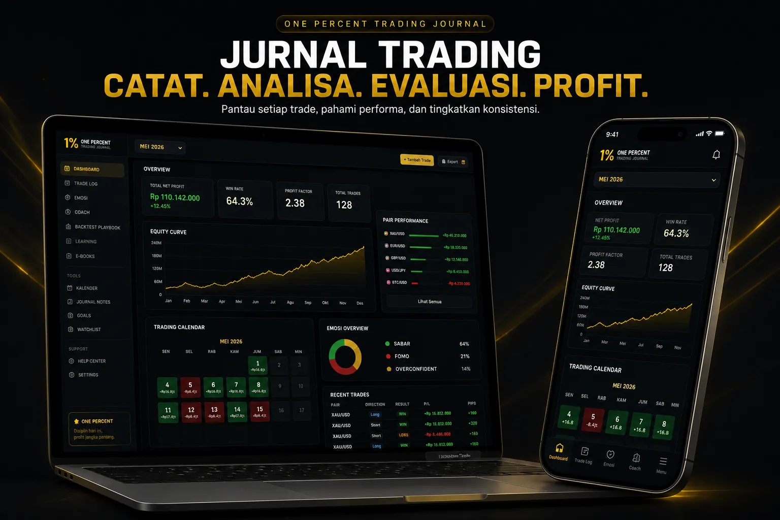 Preview dashboard One Percent Trading Journal